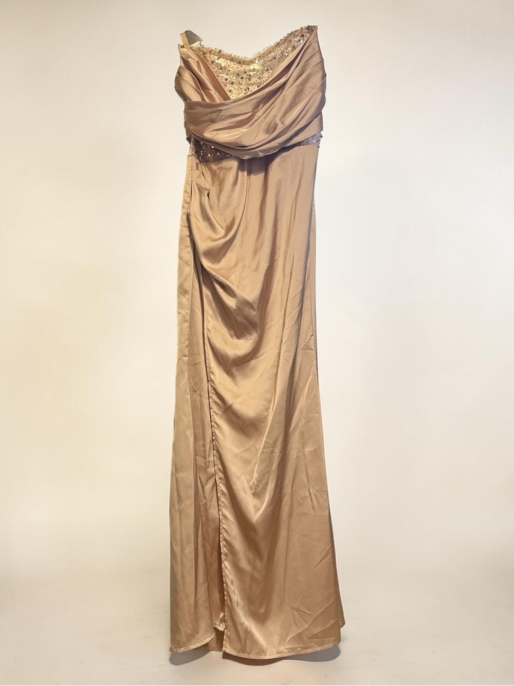 Elegant Gold Strapless Sequin-Trim Evening Dress